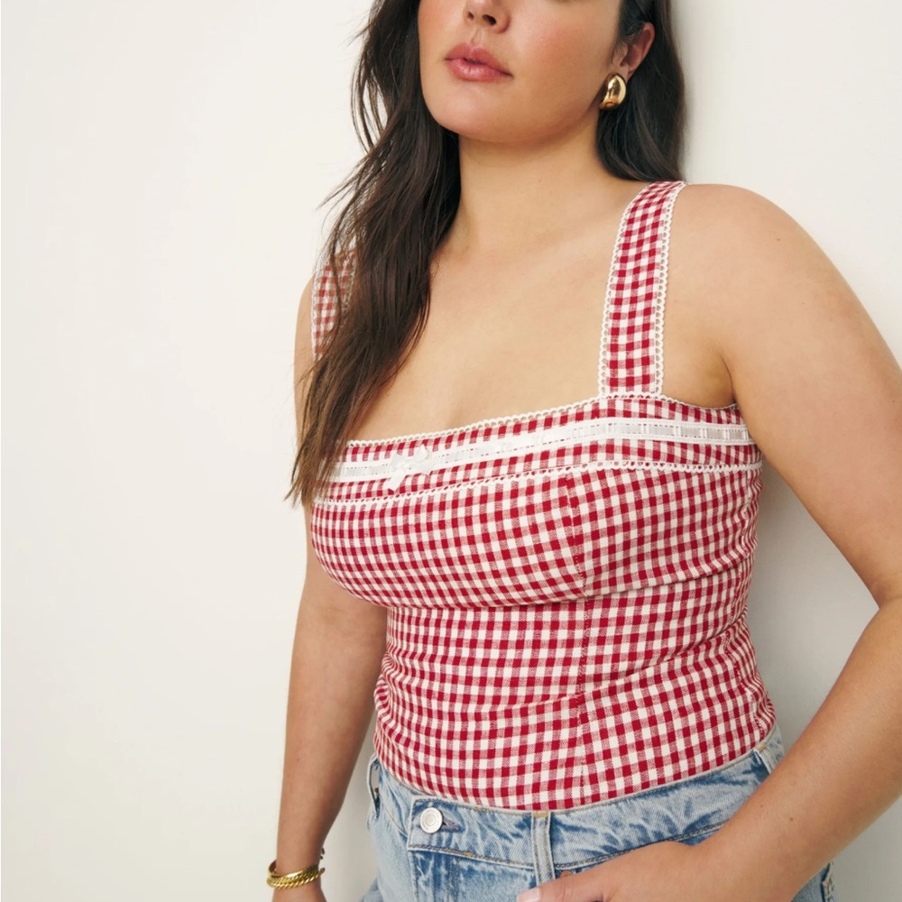Reformation Eloise linen top red gingham